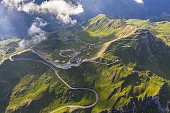 Aerial shot of the Grossglockner high alpine roads at daytime in Austria