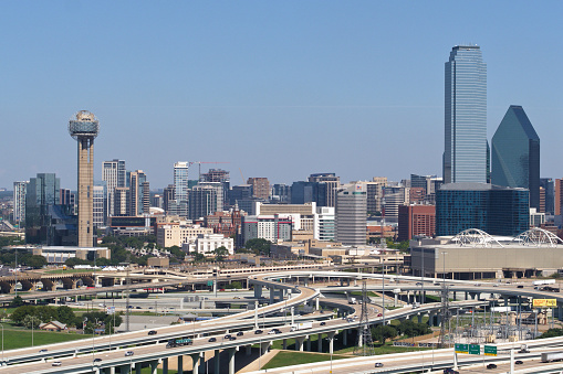 Houston, Texas, USA downtown city park and skyline.