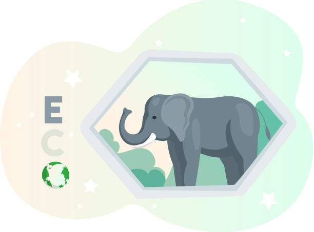 istock Elephant stands on letter y on abstract background. Save green ecosystem of planet concept 1440293162