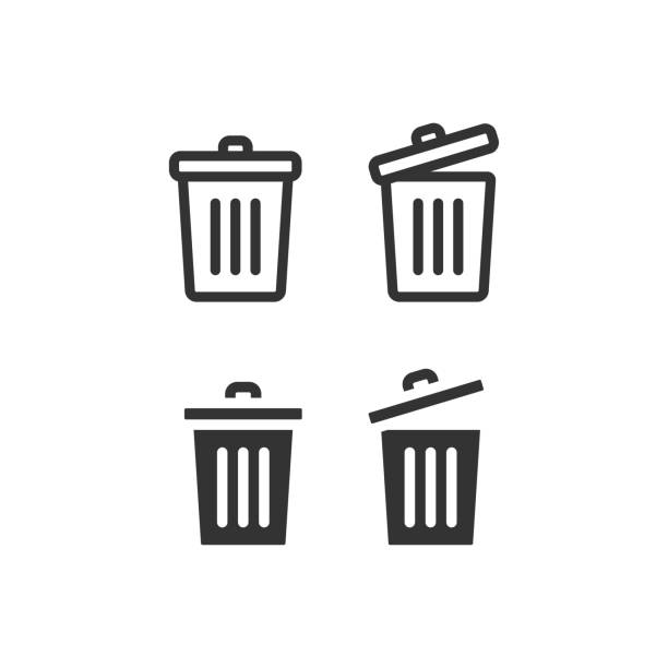 Trash can icon set. Recycle bin illustration symbol. Sign dustbin vector Trash can icon set. Recycle bin illustration symbol. Sign dustbin vector flat. trash icon stock illustrations