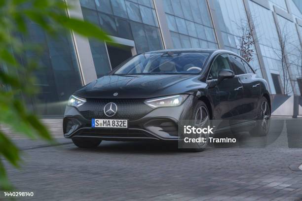 Mercedesbenz Eqe On A Street Stock Photo - Download Image Now - Status Car, Mercedes-Benz, Electricity