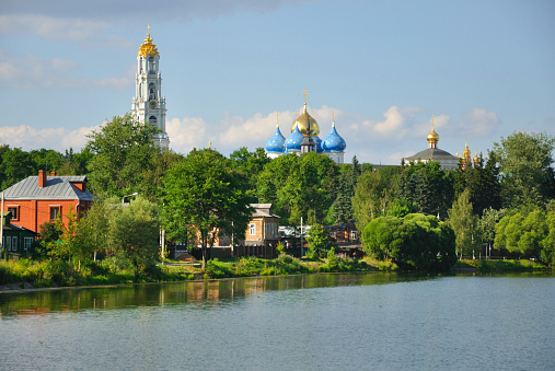 Lavra orthodox Trinity Sergiev Monastery from Kelar Lake, Sergiev Posad