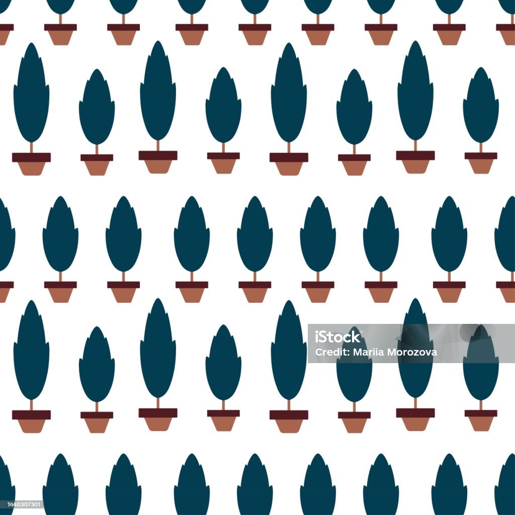 Planter Tree Pattern Pattern Of Small Trees In Pots On White Background Stock Illustration ...
