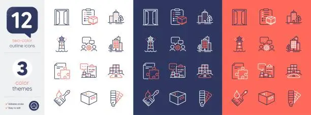 Vector illustration of Set of Parcel checklist, Buildings and Brush line icons. For design. Vector