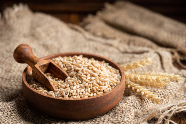 istock Wheat grain in a wooden bowl 1440312180