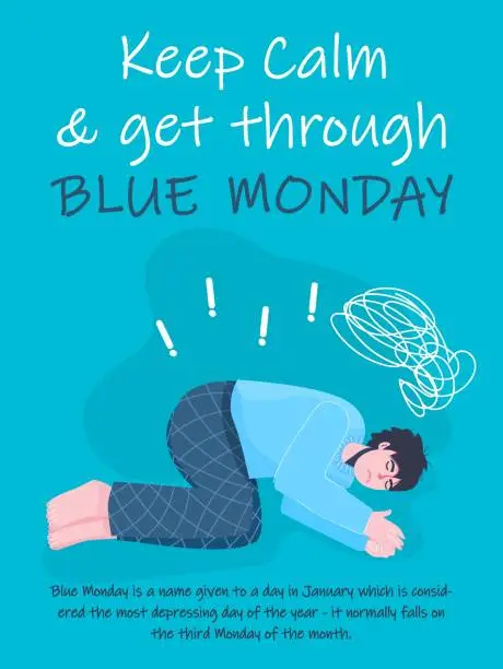 Vector illustration of Blue Monday. The most depressing, saddest day of the year.