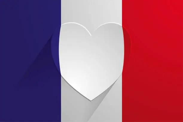 Vector illustration of France Flag Emboss Heart Love Copy Space Concept