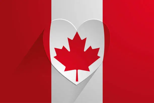 Vector illustration of Canada Flag Emboss Heart Love Copy Space Concept