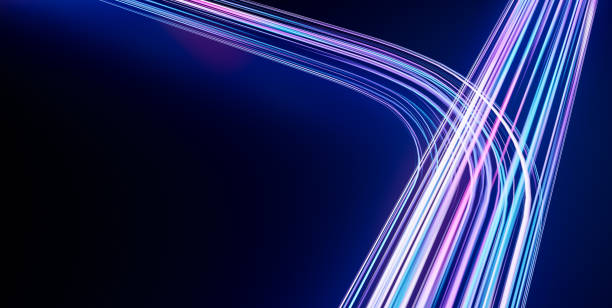 istock Futuristic vibrant blue purple color speed light, abstract timelapse highspeed car light trail motion effects at night 3d rendering, dynamic neon curve 1440316382