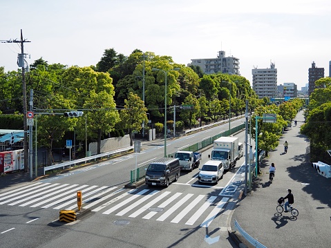 Tokyo,Japan.May 2022:Scenery of the Tokyo coastal area. landfill road.