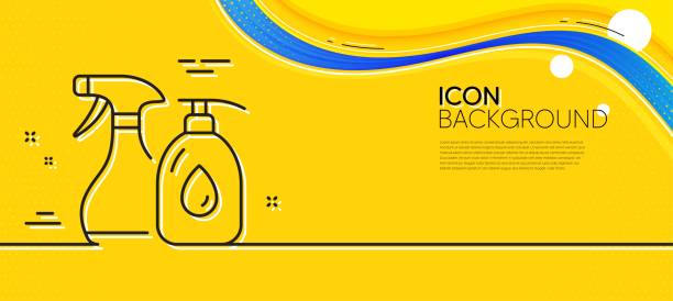 istock Cleaning liquids line icon. Antiseptic spray sign. Minimal line yellow banner. Vector 1440318652