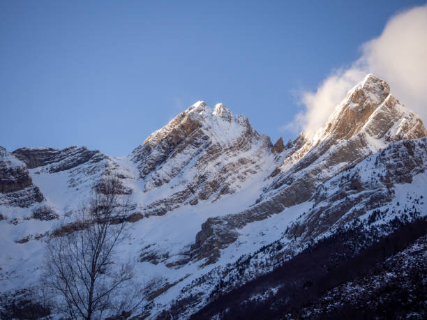 panorama com neve em pó fresco - blue outdoors nobody switzerland - fotografias e filmes do acervo