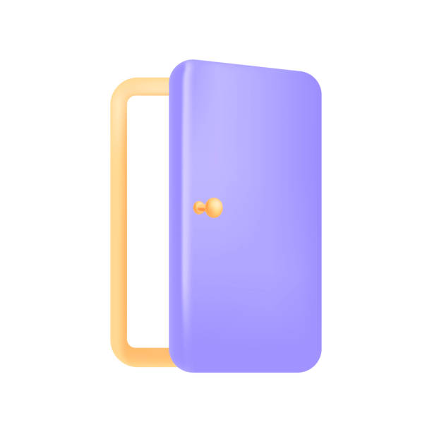 Open three-dimensional purple door icon vector art illustration
