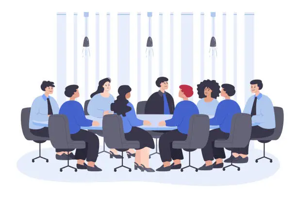 Vector illustration of Meeting of politicians or corporate employees at round table