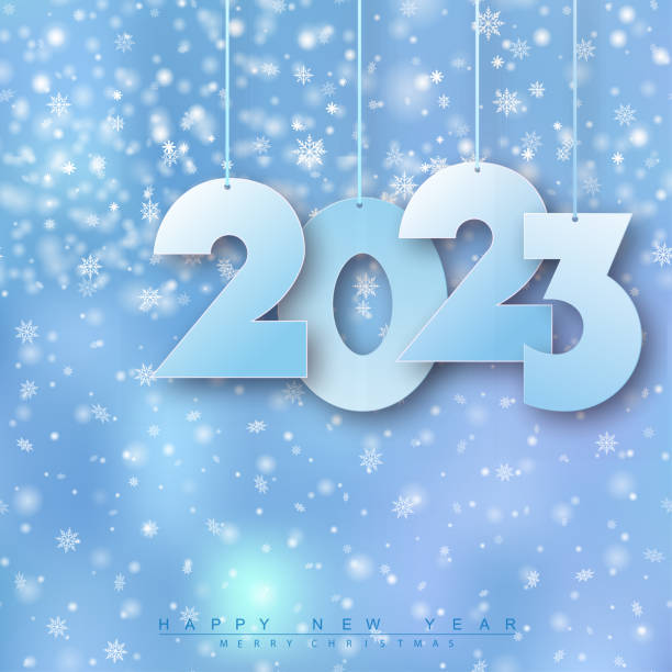 istock 2023 Happy New Year and Merry Christmas card with falling snowflakes. Vector 1440330577