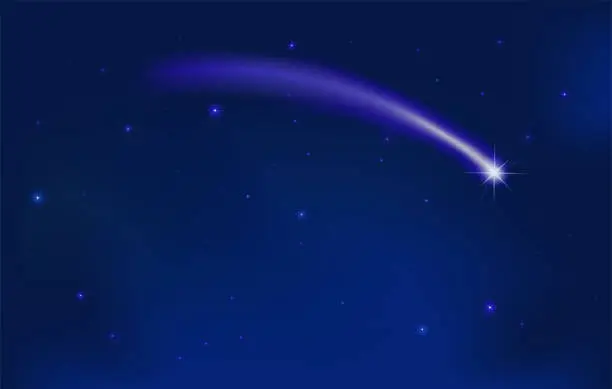 Vector illustration of Christmas card with starry sky and Halley's comet,
Vector illustration