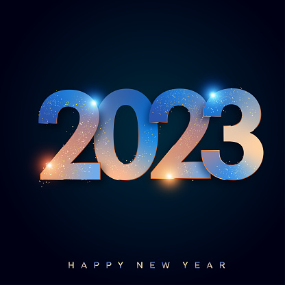2023 Happy New Year with light effect text. Vector