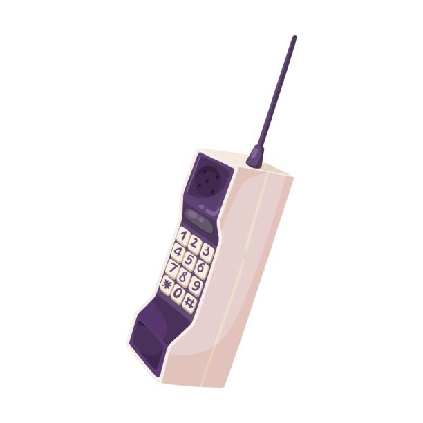 istock first antenna telephone, cartoon illustration. Mobile phone model with antenna or push button telephone, smart device with touchscreen 1440333222