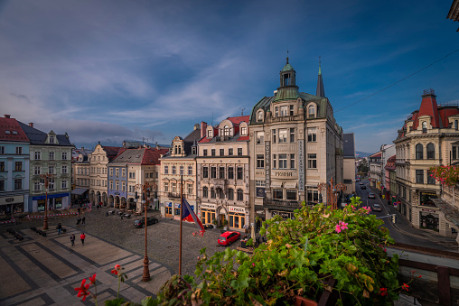 Liberec city main square in autumn color fresh morning