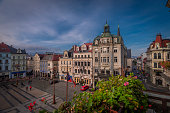 Liberec city main square in autumn color morning