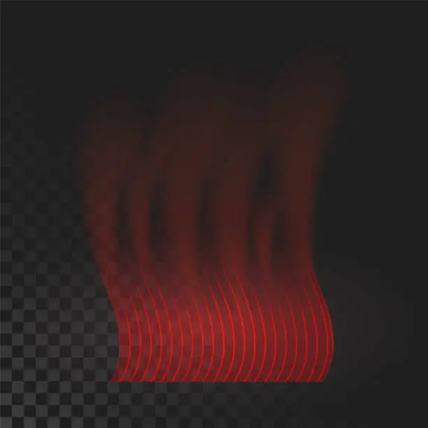 Vector illustration of Warm air flow on a dark background. Infrared wind wave light effect. Vector illustration