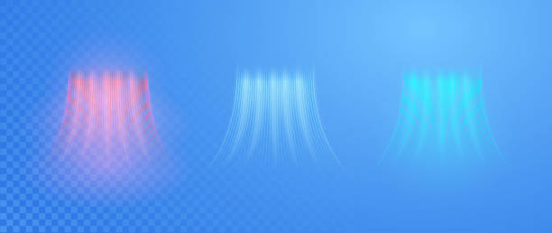 warmer luftstrom auf hellem hintergrund. infrarot-windwellenlichteffekt. realistische bewegung von verdünntem wasser aus einem luftbefeuchter. das konzept der leistungsabstrahlung des luftstroms. - wind stock-grafiken, -clipart, -cartoons und -symbole