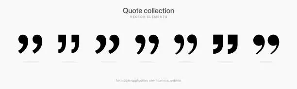 Vector illustration of Set of quote mark, quotes icon, sign, symbol, emblem. Ditto marks icon set. Quotation marks. Dialogue discussion symbol for UI UX, website, mobile app.