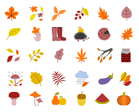 Autumn icons set. Vector illustration. Flat style.