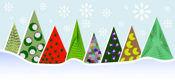 Vector illustration of Triangular Christmas trees in a snowdrift
