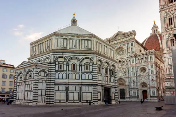 Photo of Florence baptistery and cathedral in center of Florence, Italy