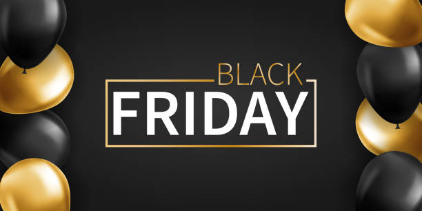 istock Black Friday Sale horizontal banner with balloons for advertising and flyers 1440341356