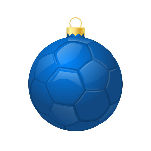 ilustrações de stock, clip art, desenhos animados e ícones de blue christmas soccer ball icon for christmas tree - soccer stadium fotografia de stock