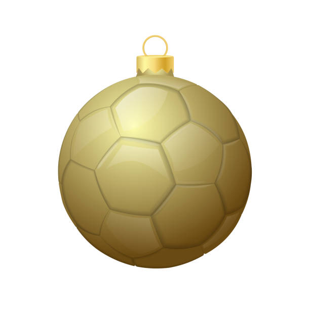 istock Golden christmas soccer ball icon for christmas tree 1440341631