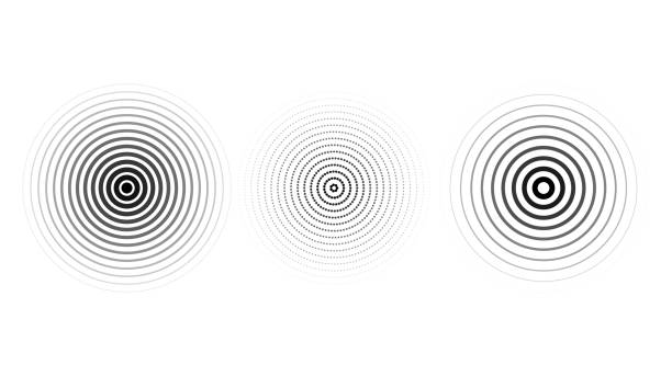 illustrations, cliparts, dessins animés et icônes de cercles d’ondulation concentriques définis. collection de sondeurs ou d’ondes sonores. épicentre, cible, concept d’icône radar. éléments de signal radial ou de vibration. vectorweb - multiplication