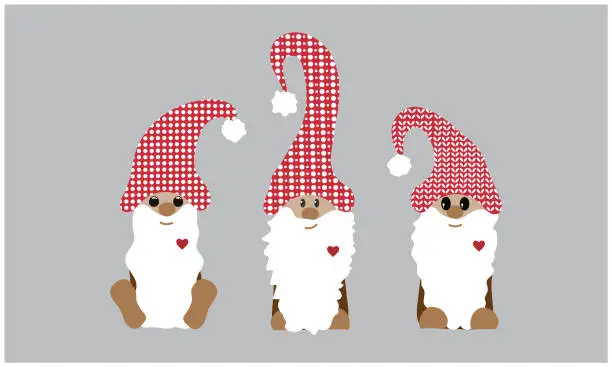 Vector illustration of Christmas Gnomes vector set.