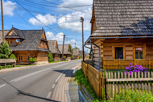 Traditional wooden houses in Chocholow village in south of Krakow, one of the most beautiful villages in Poland