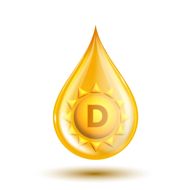 ilustraciones, imágenes clip art, dibujos animados e iconos de stock de icono de oro de vitamina d. brillante gota de esencia dorada con símbolo de sol en su interior. - vitamin d