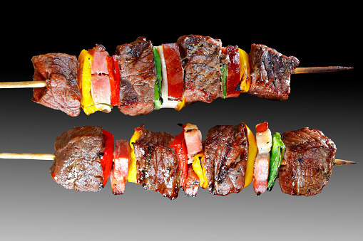 Barbecue meat skewer with vegetables. Barbecue on charcoal