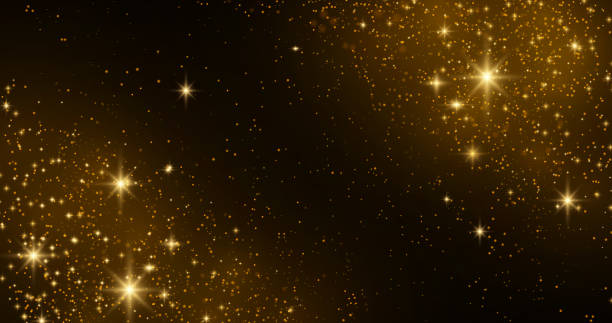 キラキラパーティクル効果。透明な背景に金色のきらびやかな宇宙星の塵の軌跡輝く粒子。株式ロイヤリティフリーのベクターイラスト。.png - christmas lights flash点のイラスト素材／クリップアート素材／マンガ素材／アイコン素材