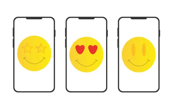 Vector illustration of Set of phones with emoticons. Vector illustration