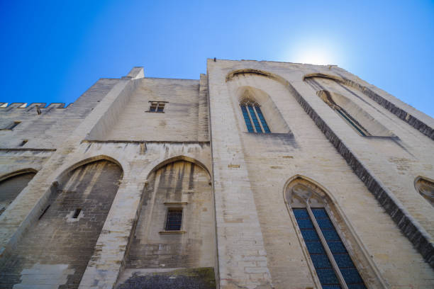 view on former popes palace (palace des papes), one of the most important medieval gothic buildings in Europe.