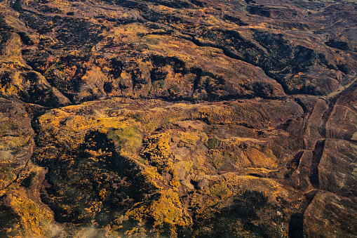 Aerial view of the extreme terrain of the western states of the United States of  America