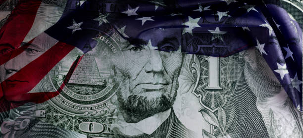 istock Collage of Dollar bills elements and American flag. 1440367482