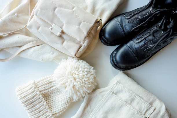 istock Women's autumn accessories top view, hat, scarf, bag and boots 1440368827