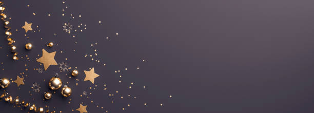 christmas decoration with stars and shiny flakes