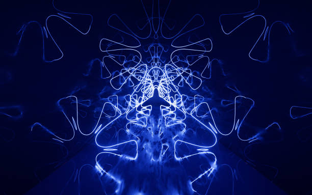 istock Dark tunnel with glowing neon lines, 3d rendering. 1440383133