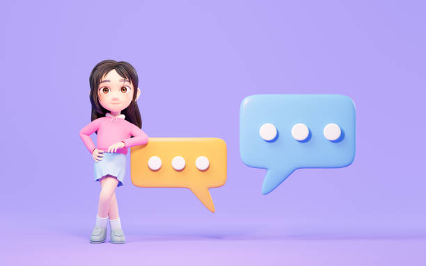 istock Little girl with chat bubble, 3d rendering. 1440383415