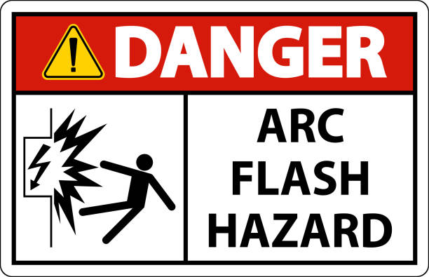 gefahrenlichtbogen-warnzeichen auf weißem hintergrund - electric arc stock-grafiken, -clipart, -cartoons und -symbole