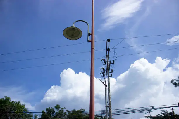 street light and blue sky for background