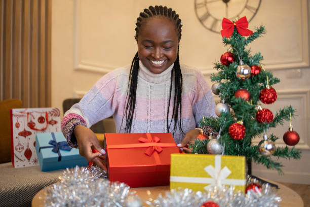istock Happy woman celebrating Christmas 1440409544